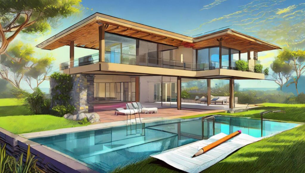 extension d'une maison, avec un effet moderne, comportant une pergola, une piscine