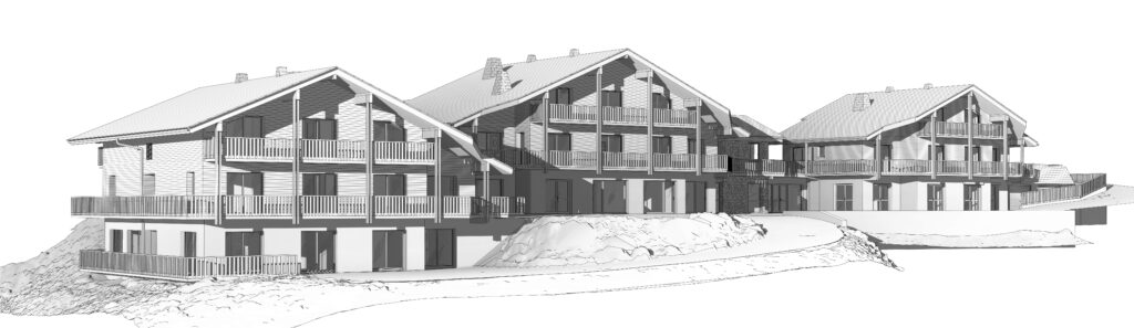 Vue d'ensemble chalets de La Clusaz maquette blanche