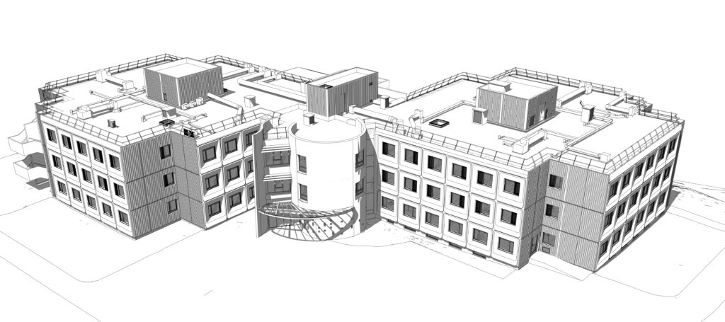 Vue façades Centre esquirol maquette blanche