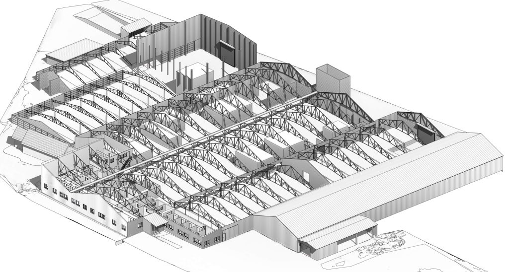 Charpente métallique d’un entrepôt modélisée à partir du scan 3D