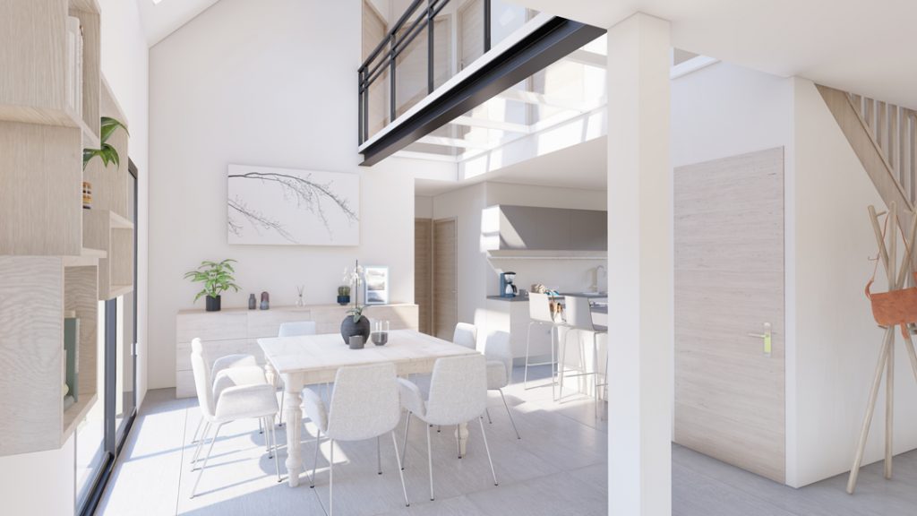 Aménagement intérieur d'une maison. Séjour aménagé en images de synthèse et réalisation de la décoration.