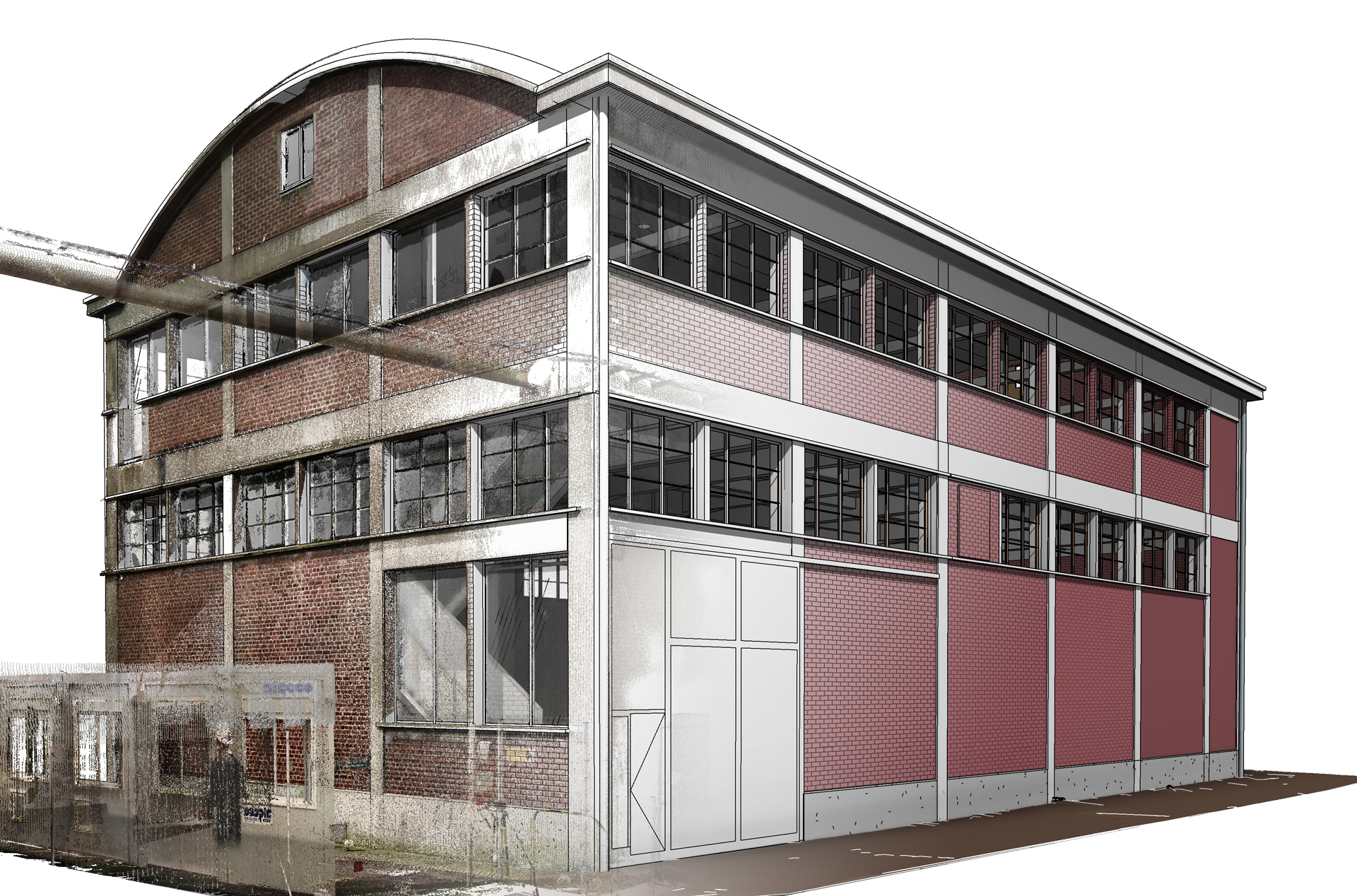 Bâtiment industriel à Dieppe, du nuage de points du scan 3D au jumeau numérique modélisé sous Revit