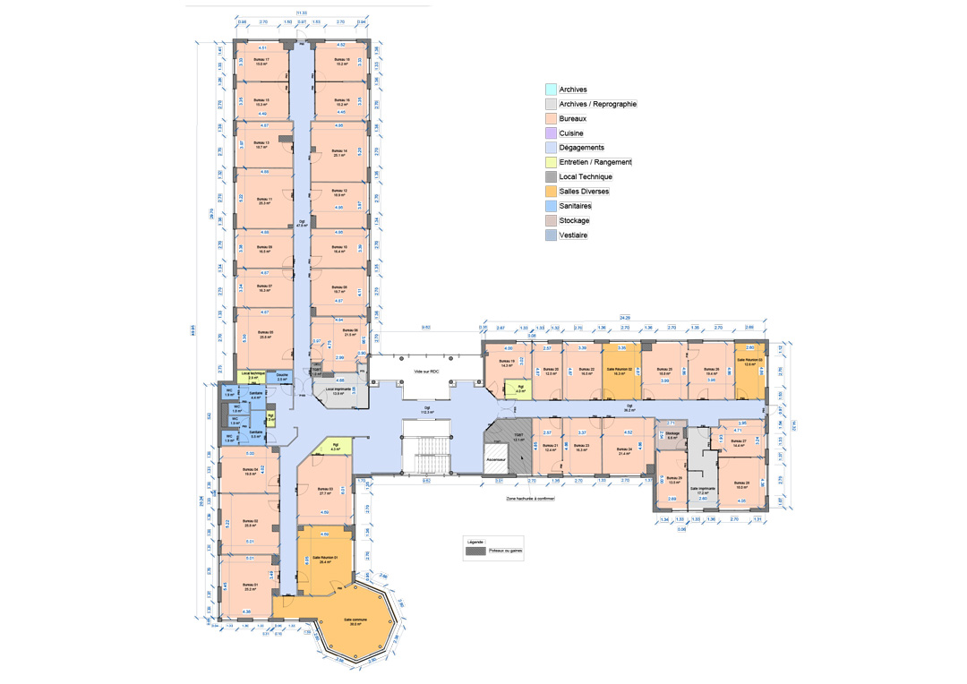 Plan d'aménagements de bureaux sur Fécamp suite à un relevé par scanner 3D - Normandie