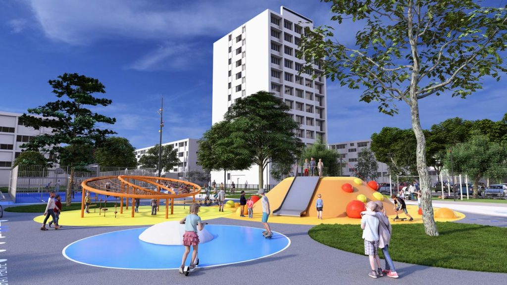 Aménagement de quartier avec sa plaine de jeux
