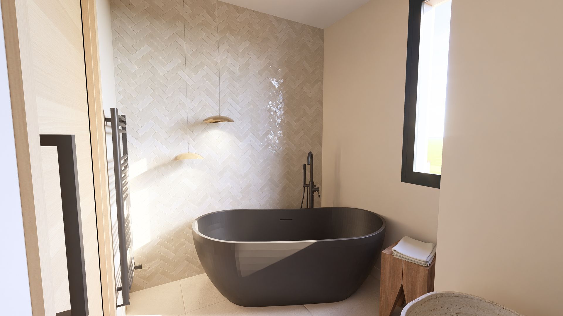 Salle de bain avec baignoire îlot