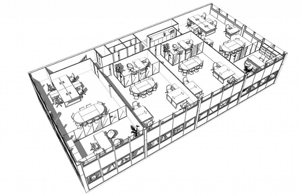 Changement de destination hangar en bureaux, Le Havre, Normandie, concept-plan
