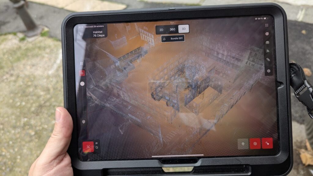 Nuage de points de l’immeuble de Dieppe vu en plan sur la tablette